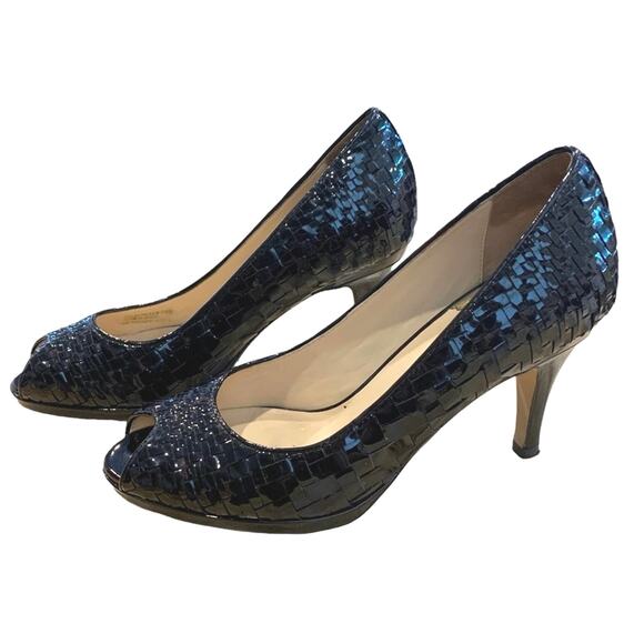 Cole Haan Felisha Black pumps heels woven leather open toe shoes size 7.5 - Picture 3 of 9